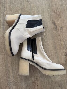 Free People Cream Ankle Boots with Black Elastic Trim